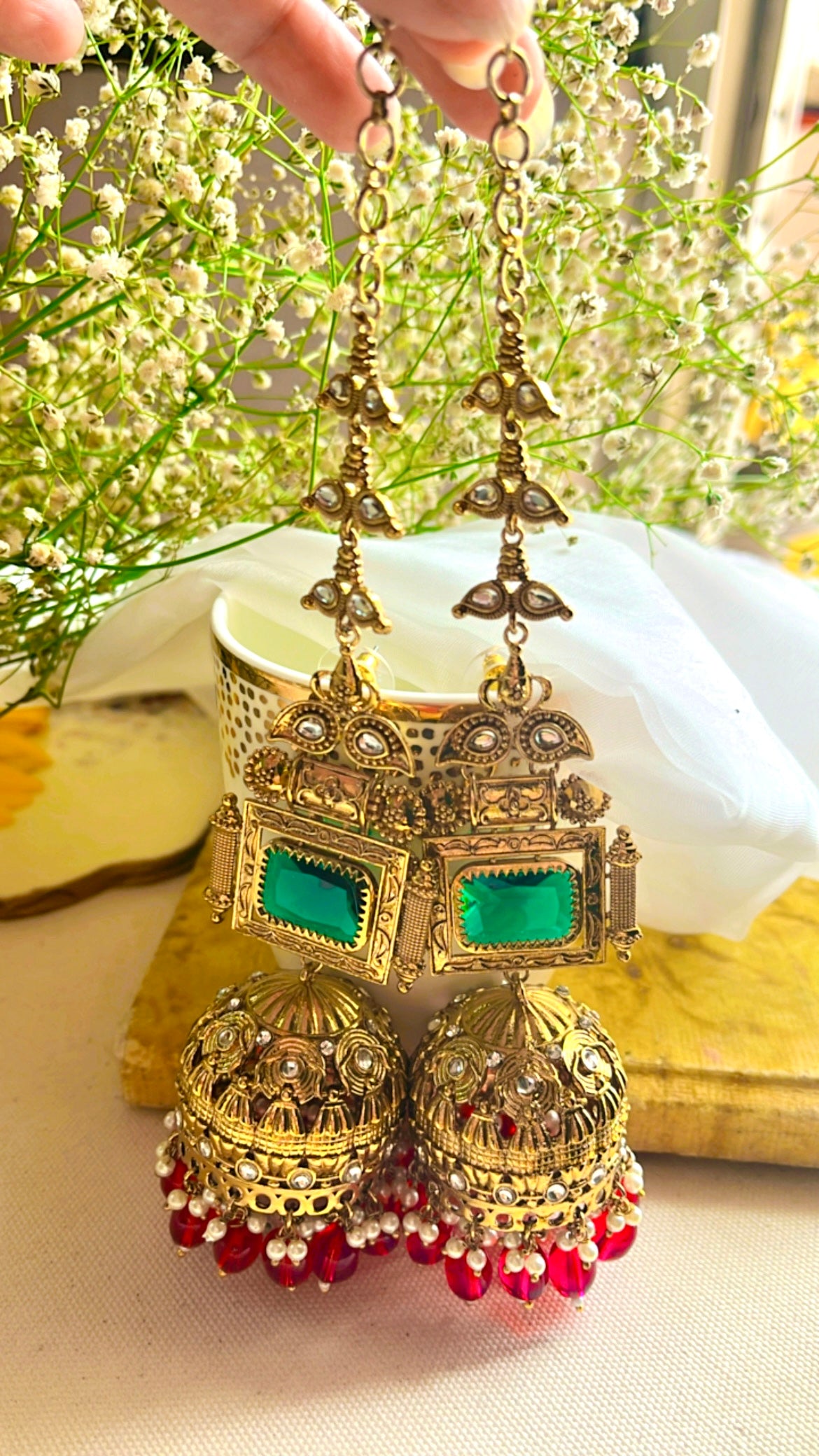Green Damini Jhumka Earring