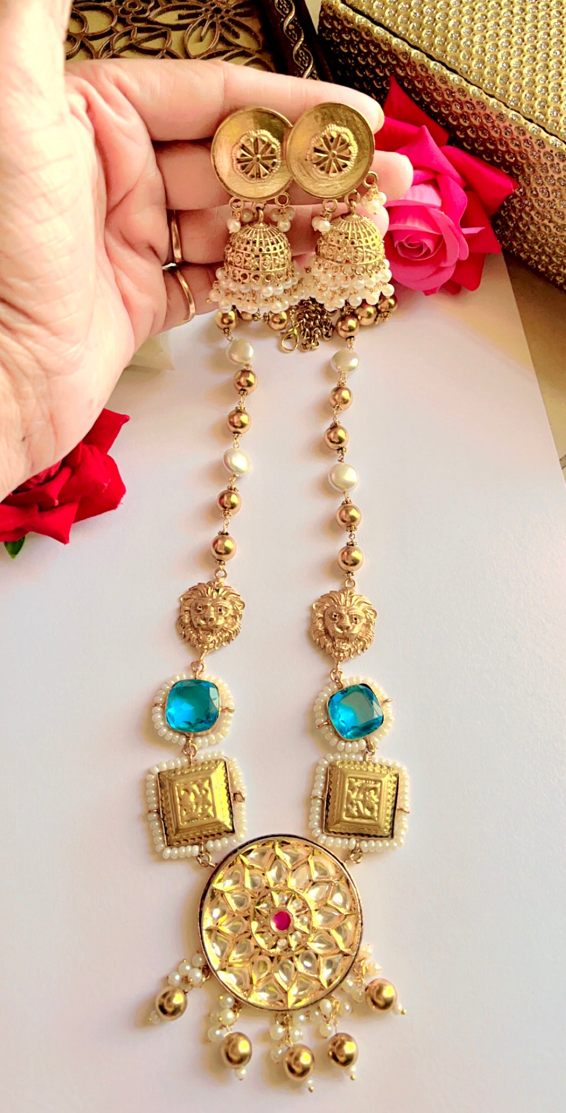 Blue Mehak Neckpiece Set