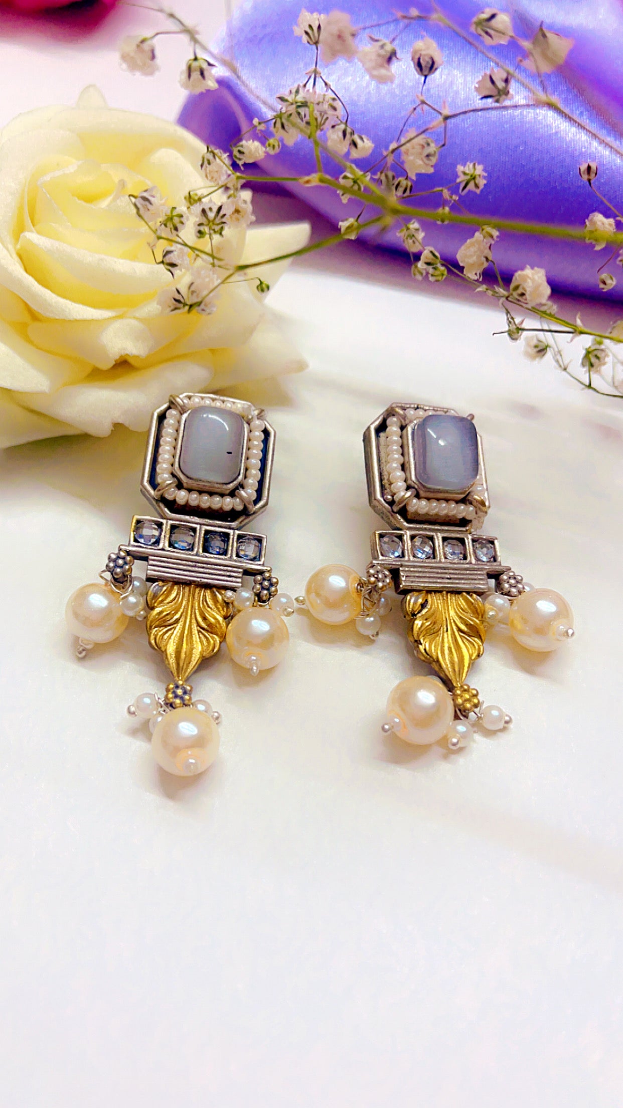 White Yuvika Silver Earring