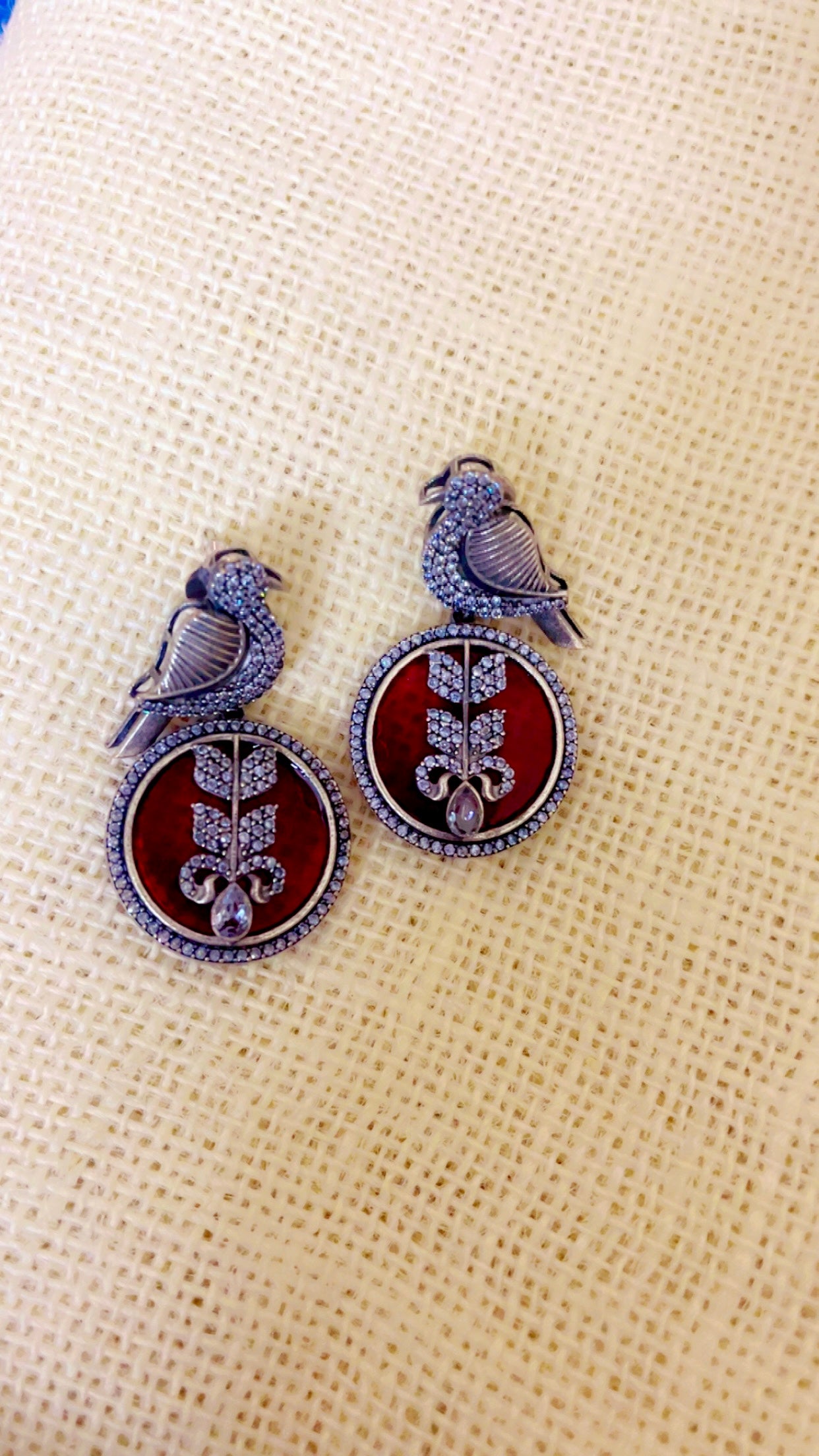 Red Aashi Silver Earring
