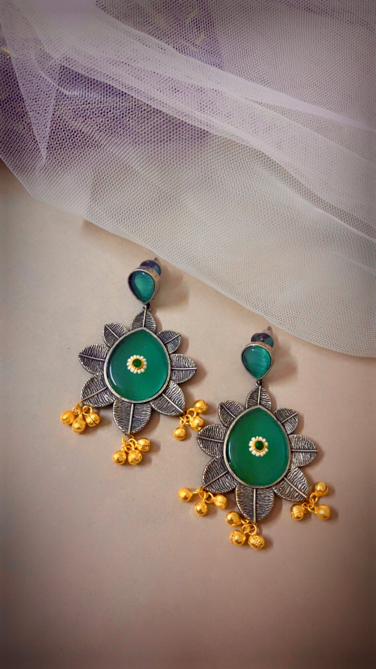 Green Pihu Silver Earring
