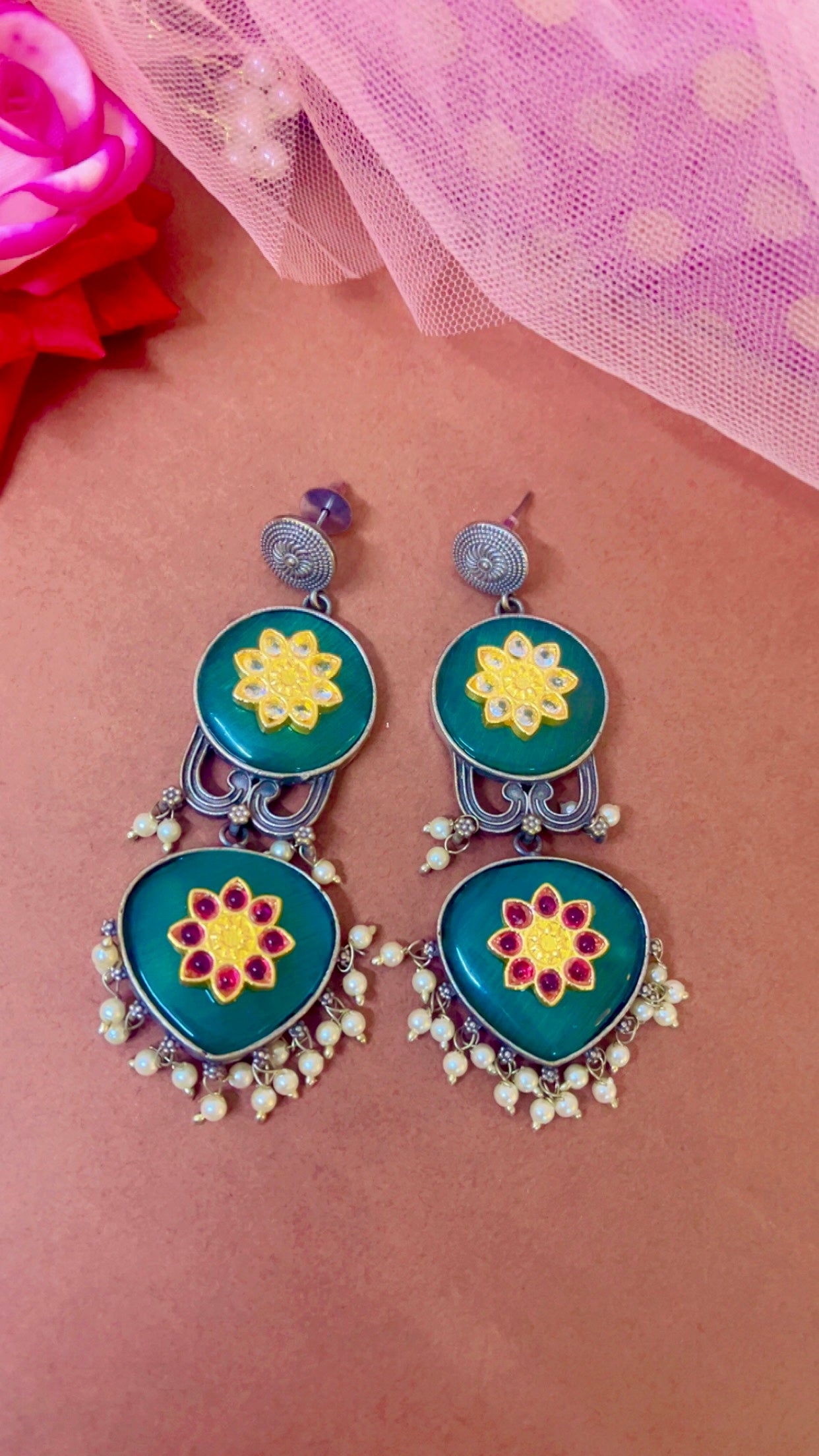 Mint Kanchan Silver Earring