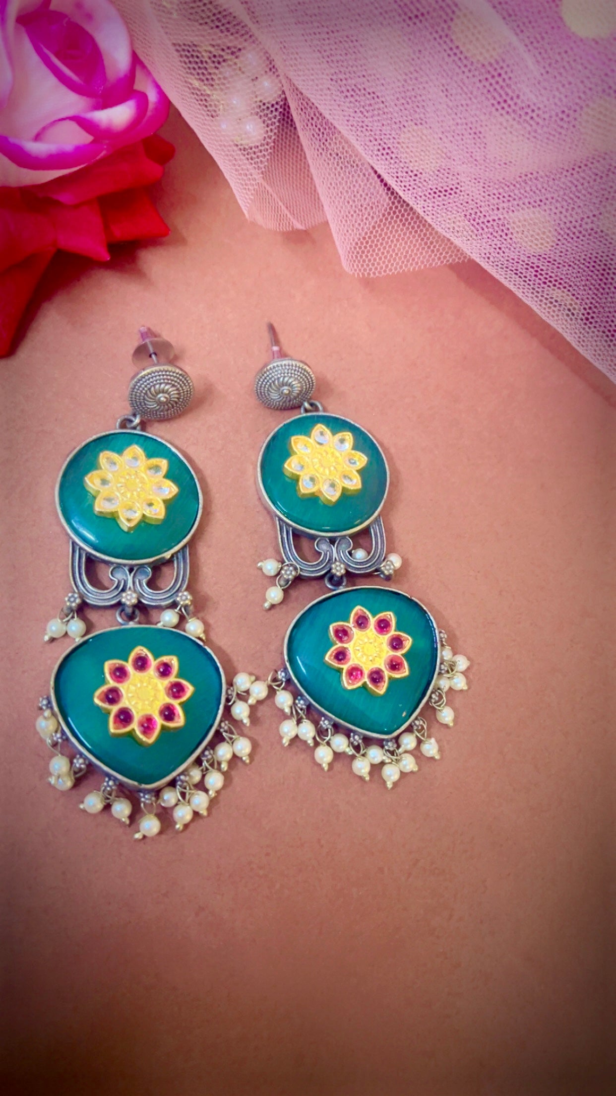 Mint Kanchan Silver Earring