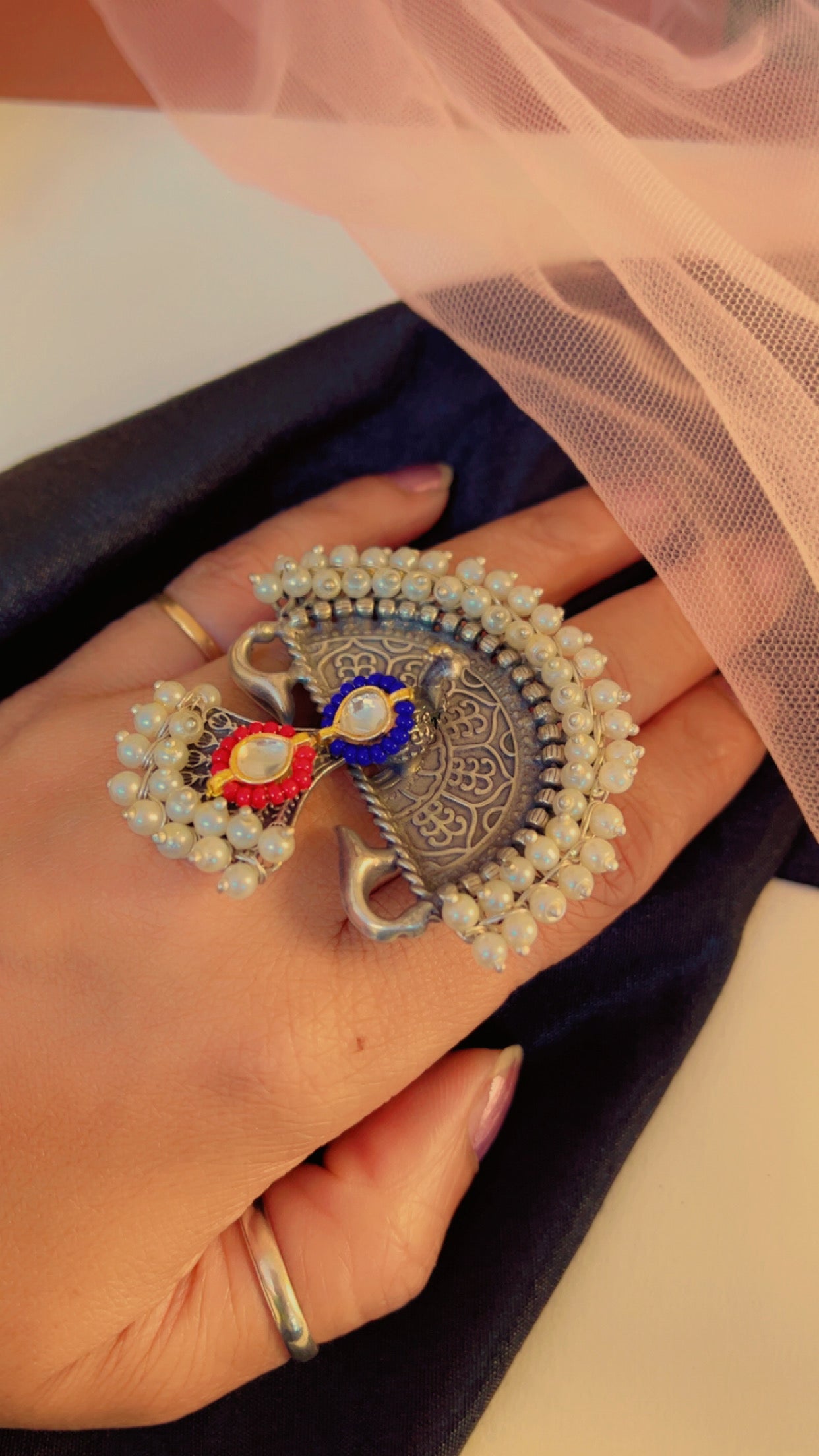 Blue Nimrat Silver Ring
