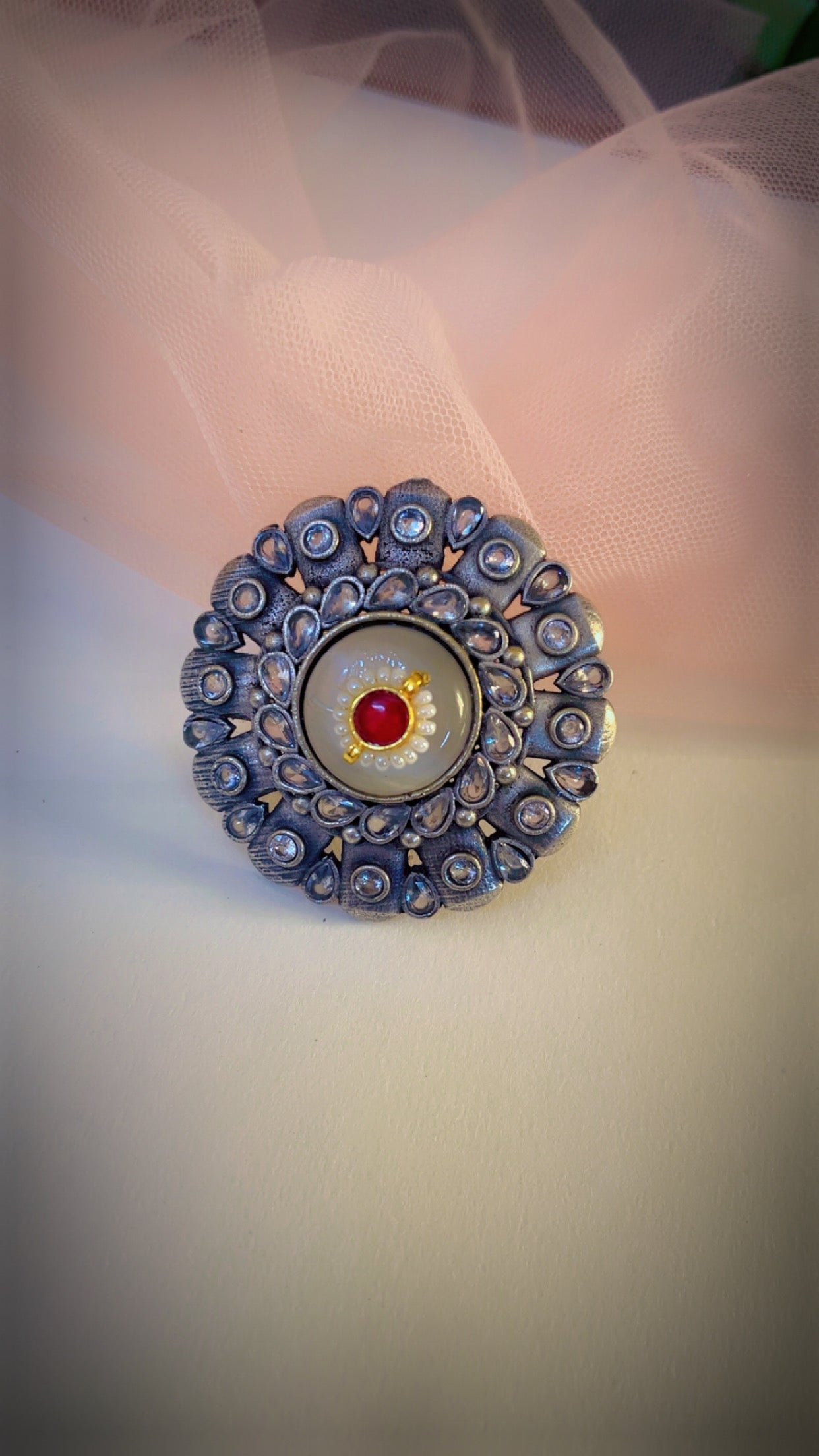 White Sudipta Silver Ring