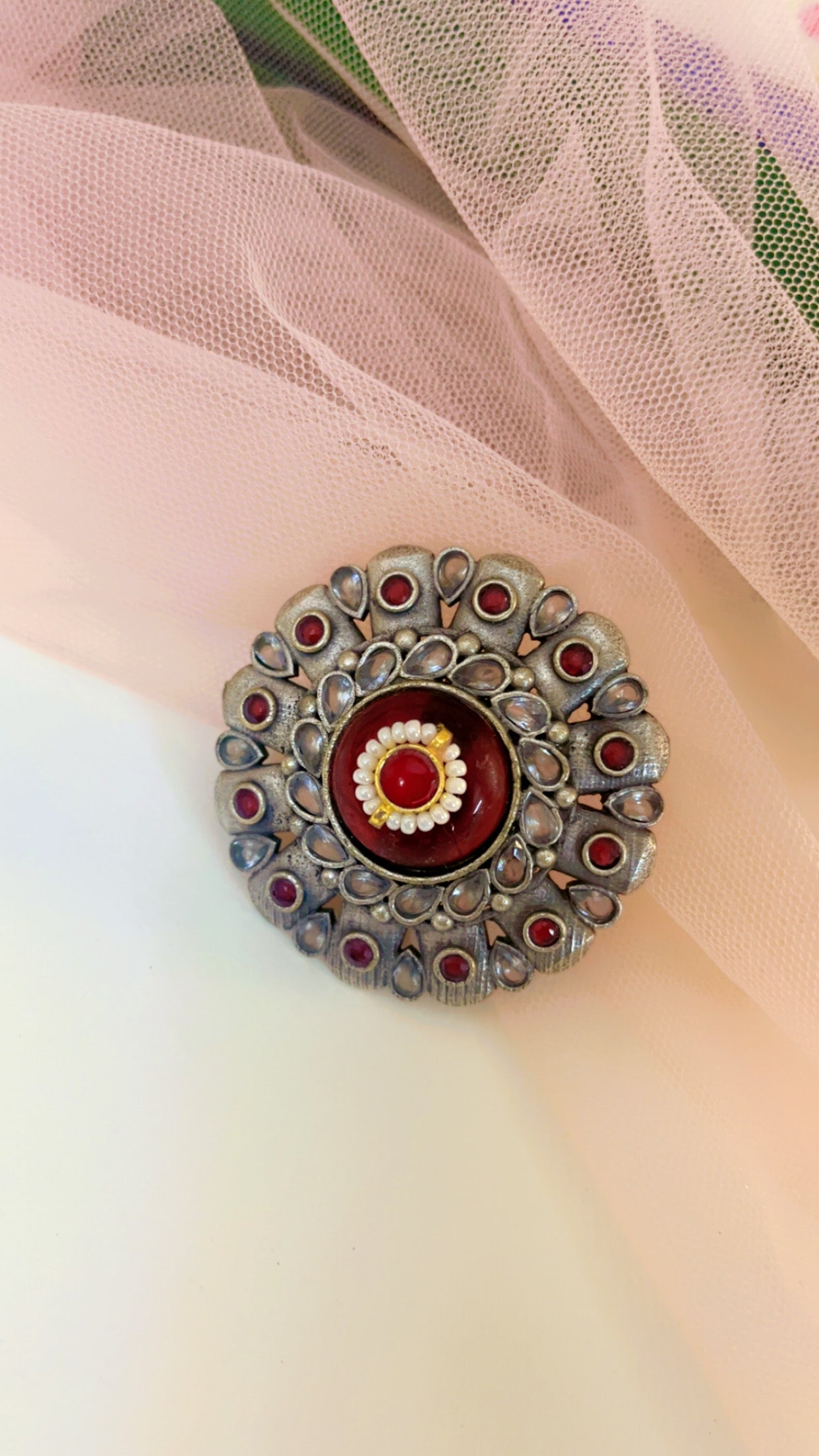 Red Sudipta Silver Ring