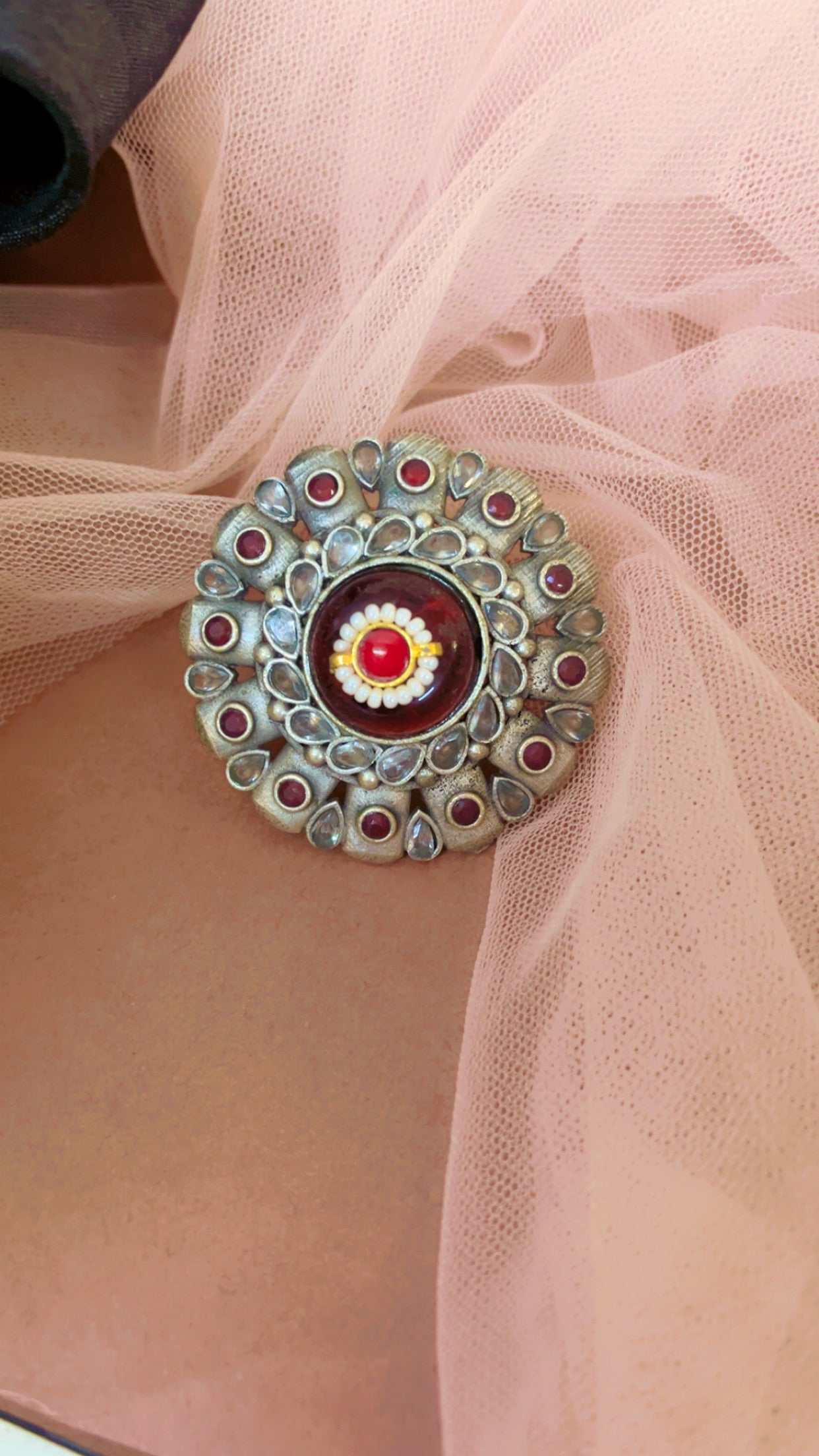 Red Sudipta Silver Ring