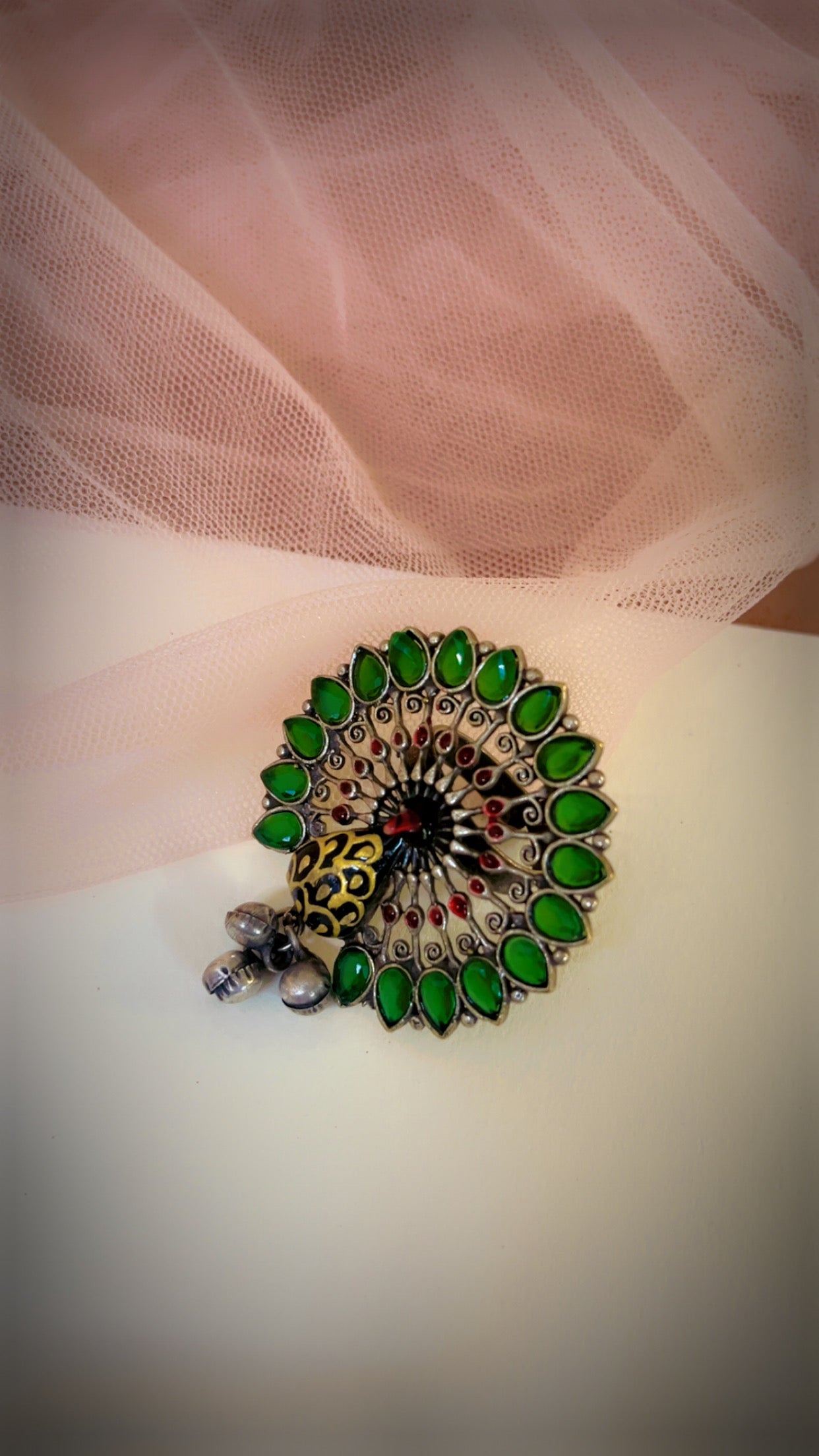 Green Yadavi Silver Ring