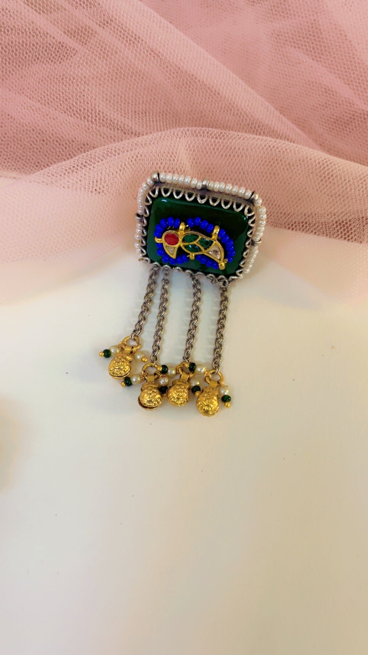 Green Vashika Silver Ring