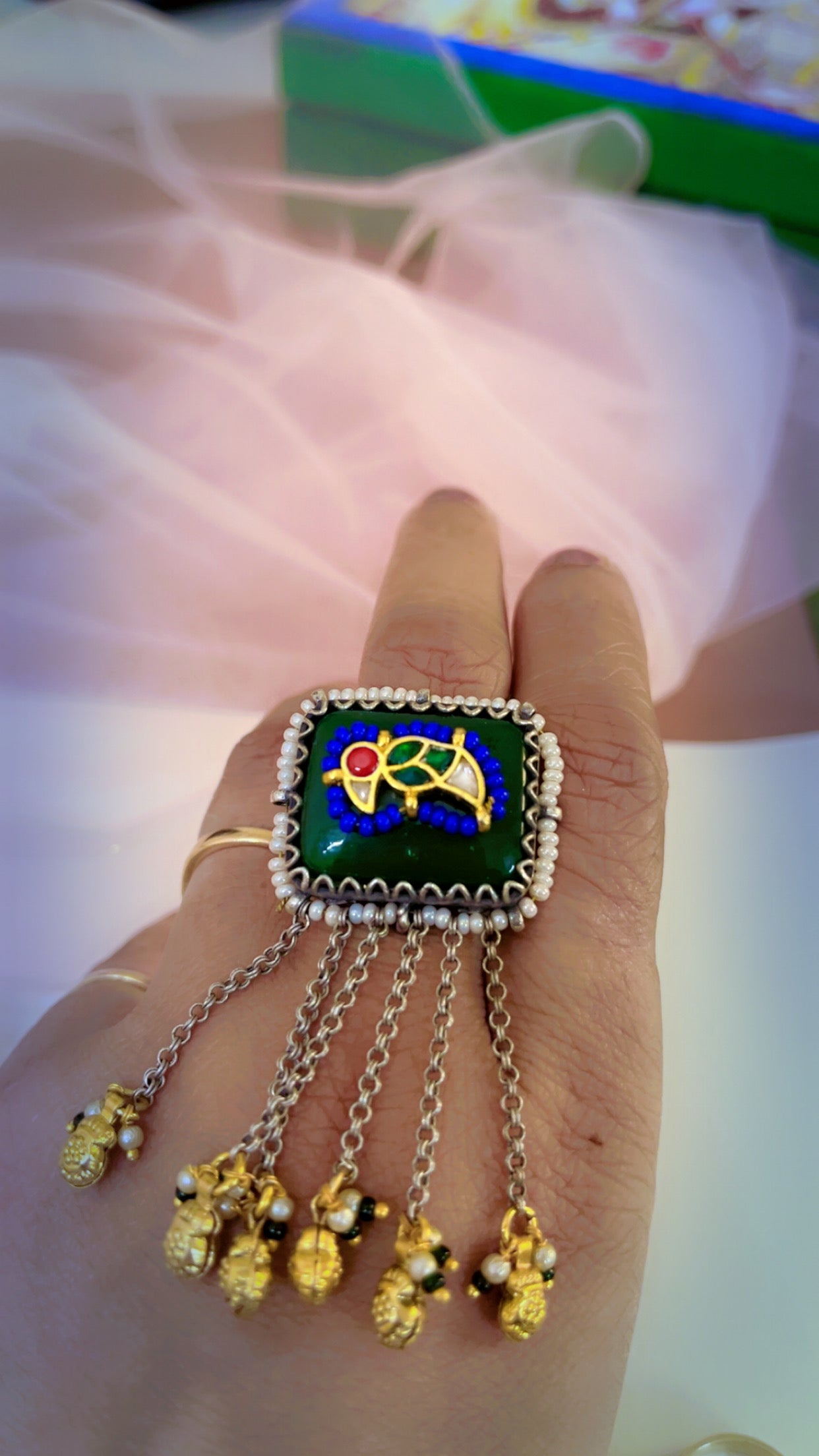 Green Vashika Silver Ring