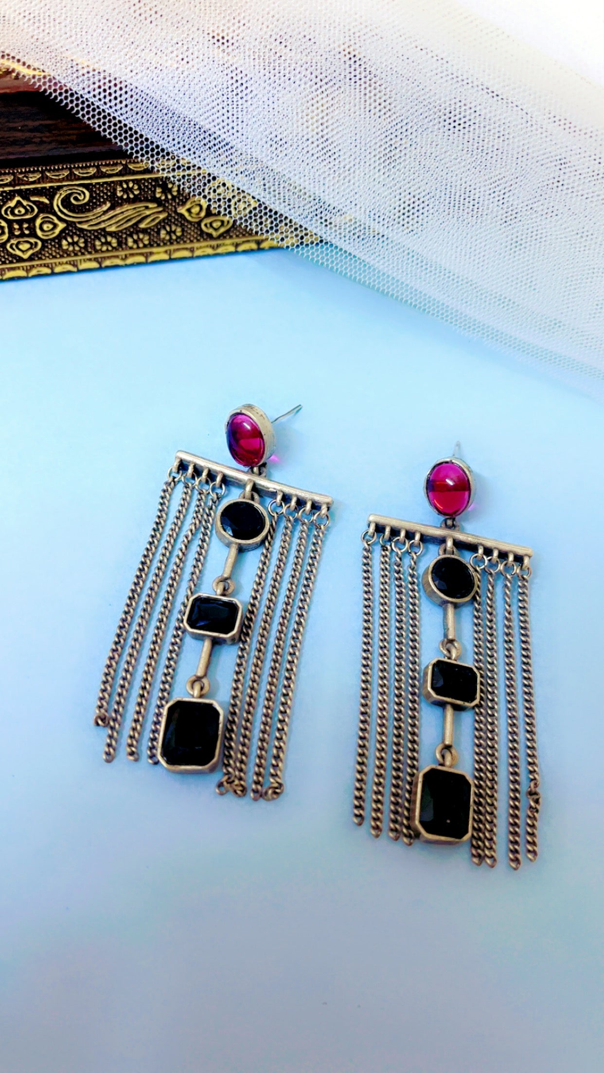 Red Ranjana Silver Earring