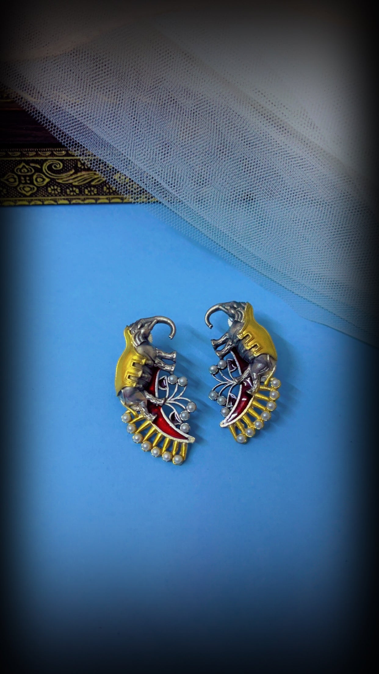 Red Varan Silver Earring