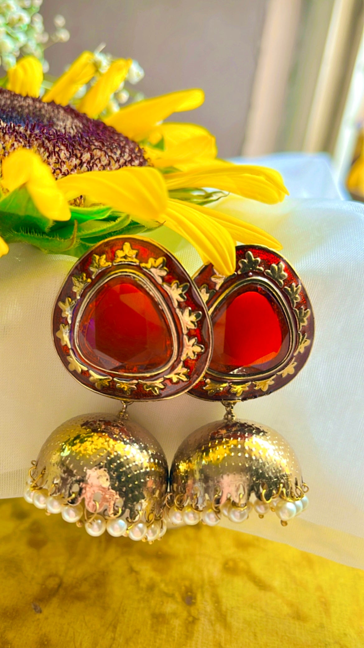 Red Tanshi Jhumka Earring