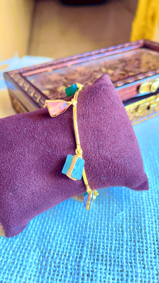 Uncut Stone Green Golden Bangle