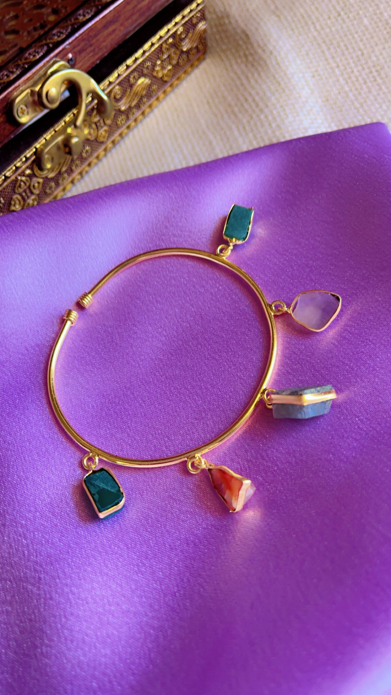 Uncut Stone Green Golden Bangle