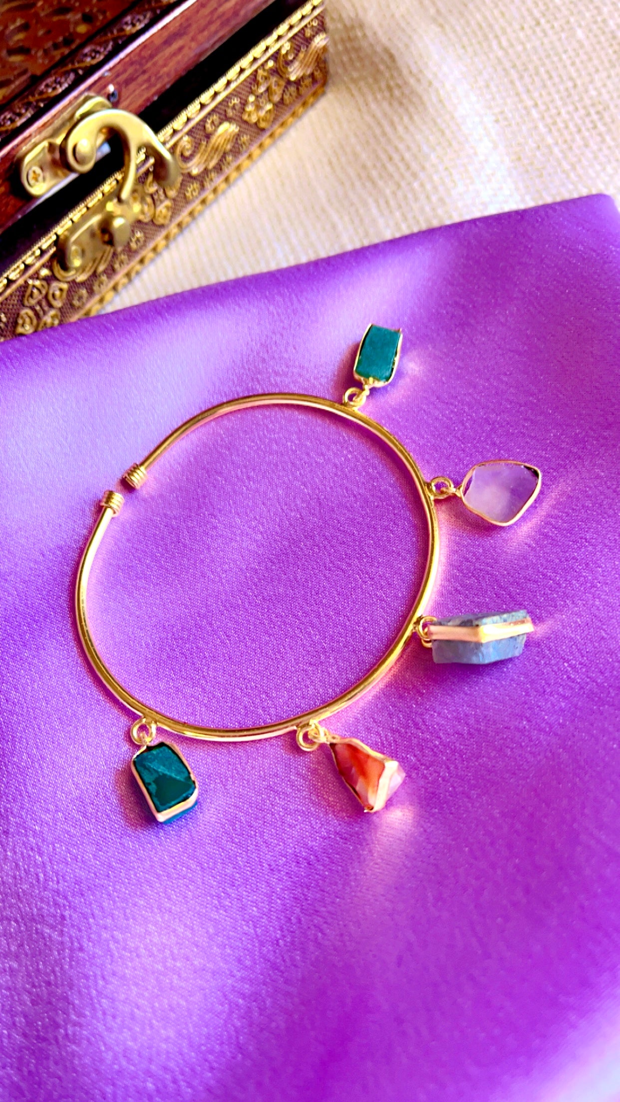 Uncut Stone Green Golden Bangle