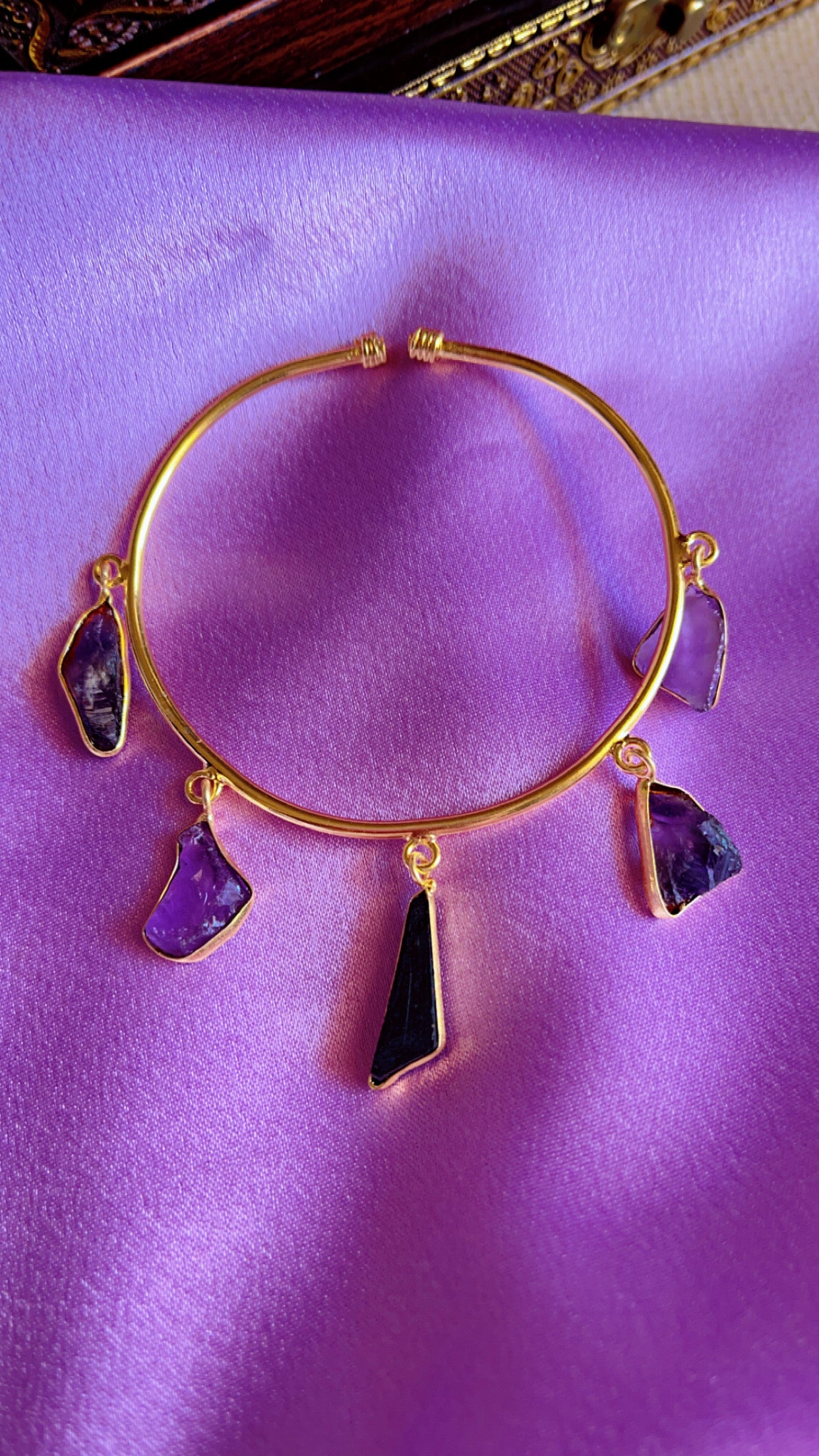 Uncut Stone Purple Golden Bangle