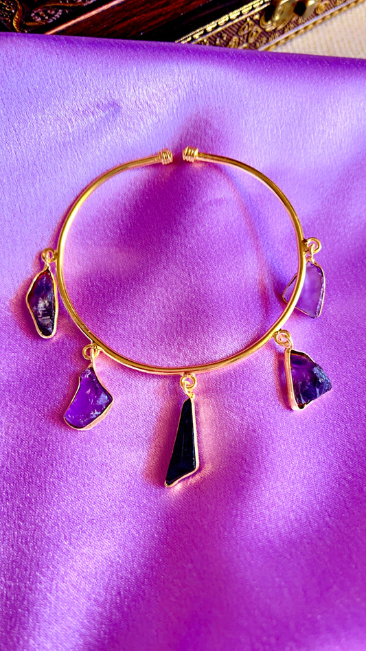 Uncut Stone Purple Golden Bangle