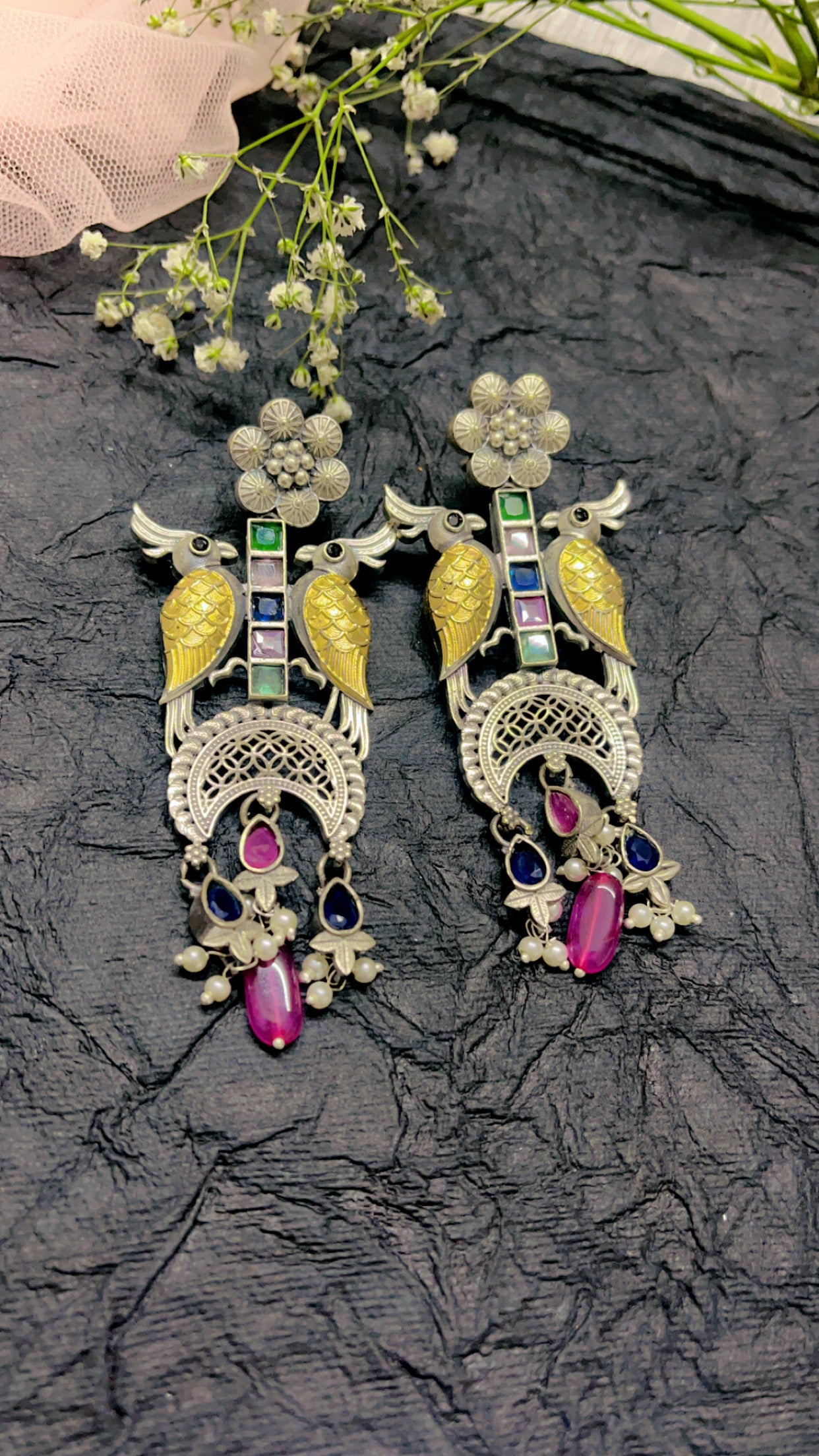 Pihu  Multi Silver  Earring