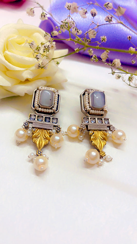 White Yuvika Silver Earring