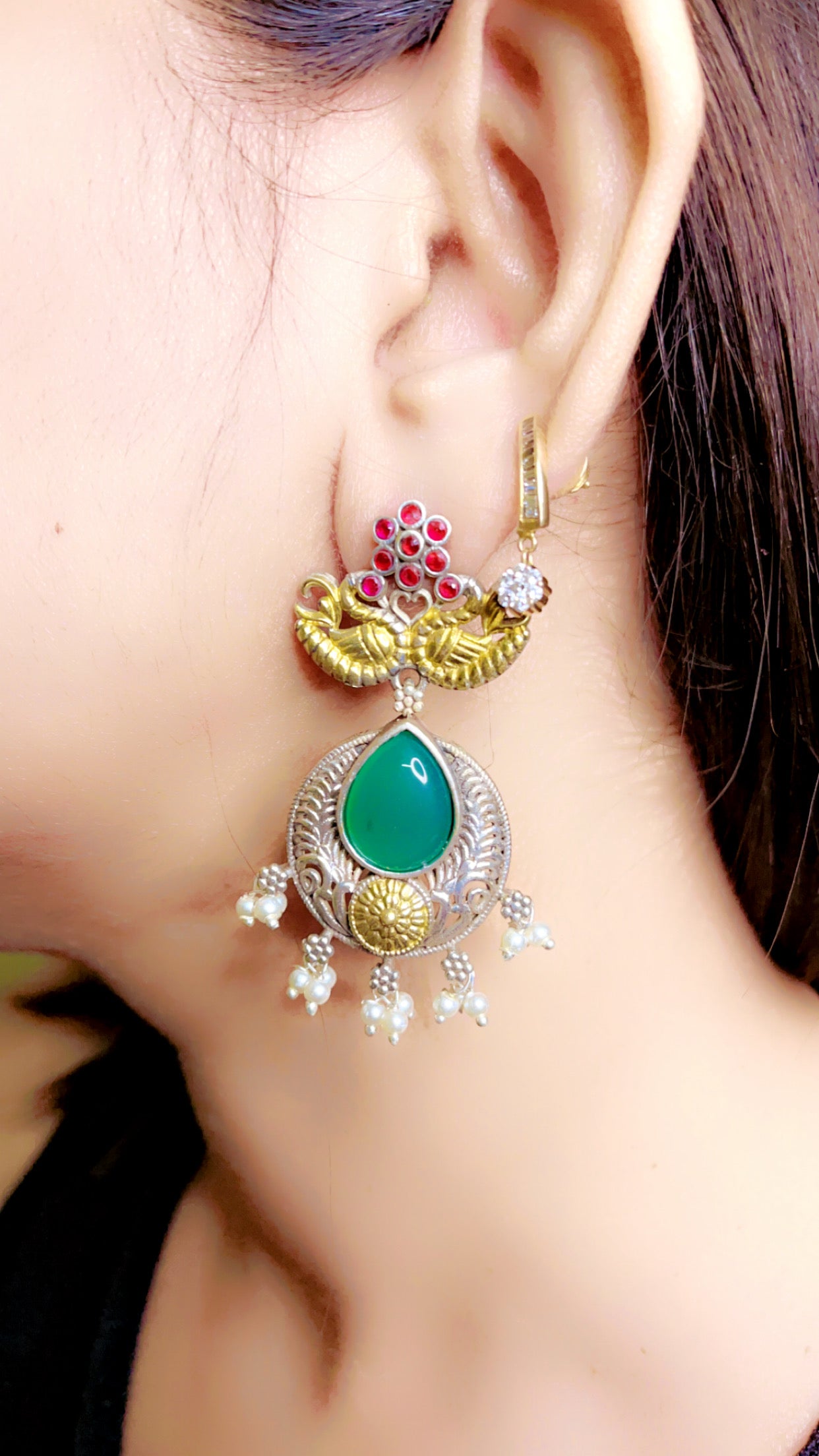 Green Jahnvi Silver Earring