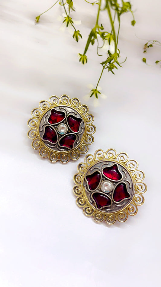 Red Tashi Silver Earring