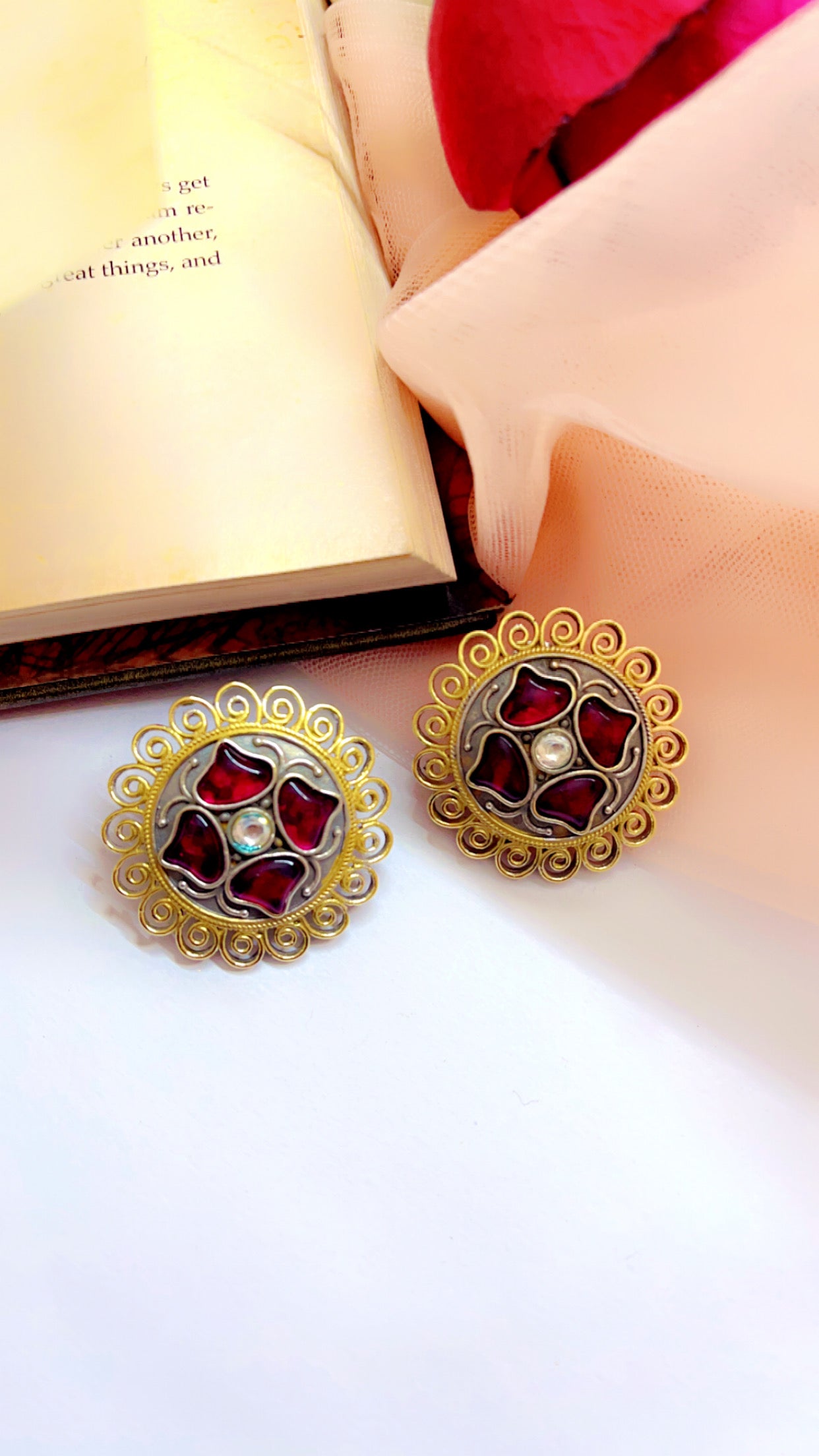 Red Tashi Silver Earring