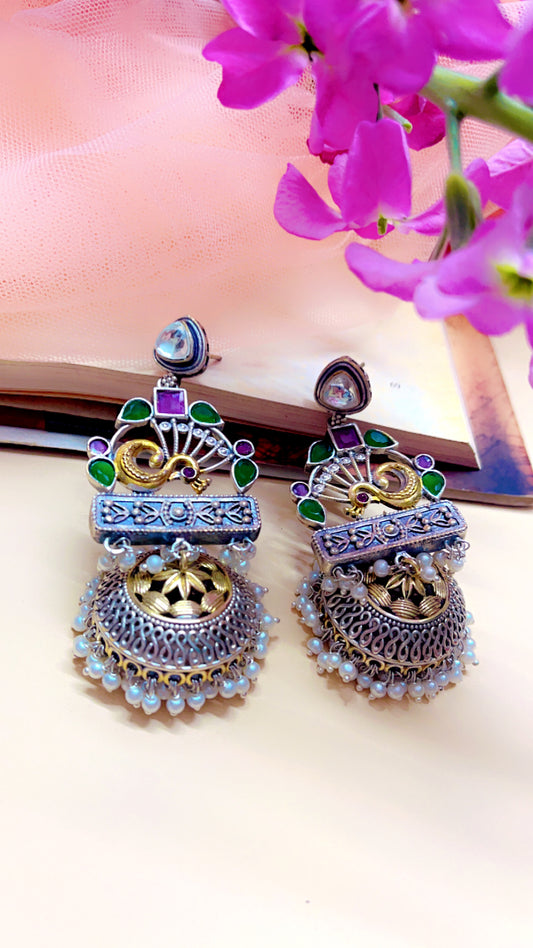 Dhristi  Silver Jhumka Earring