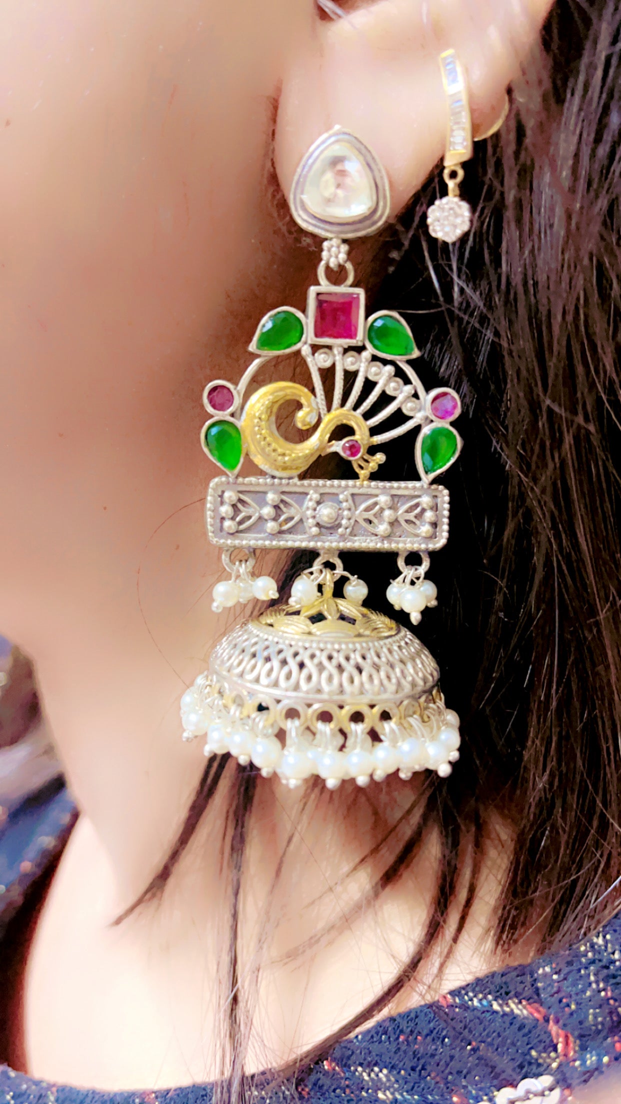 Dhristi  Silver Jhumka Earring