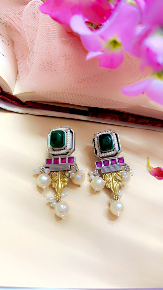 Green Yuvika Silver Earring