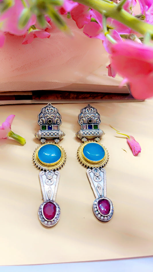 Blue Ayesha Silver Earring