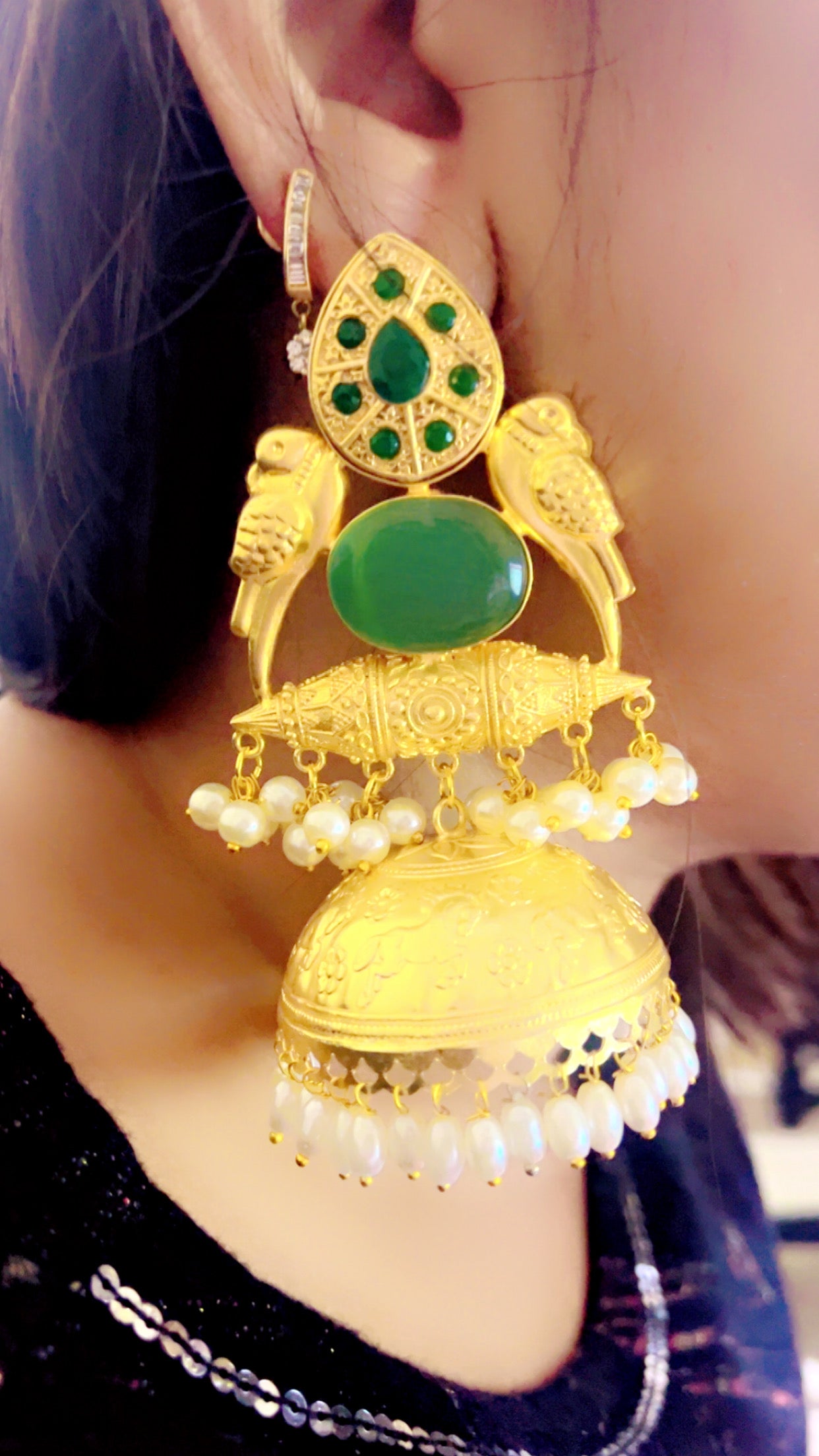 Green Anupama Jhumka Earring