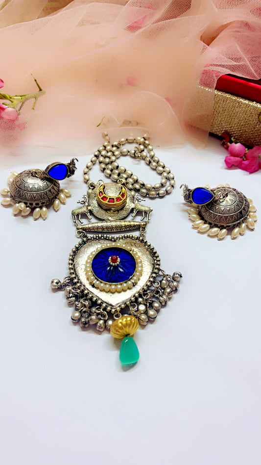 Blue Tana Silver Neckpiece Set