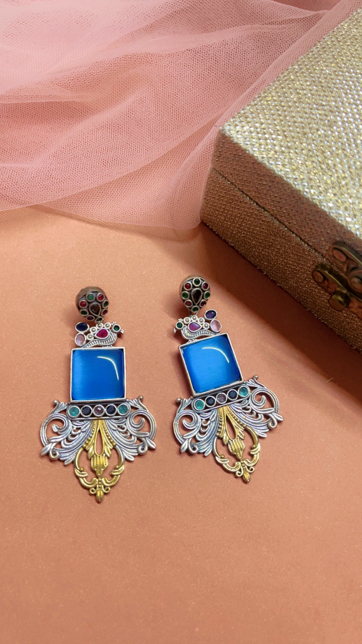 Blue Naira Silver Earring