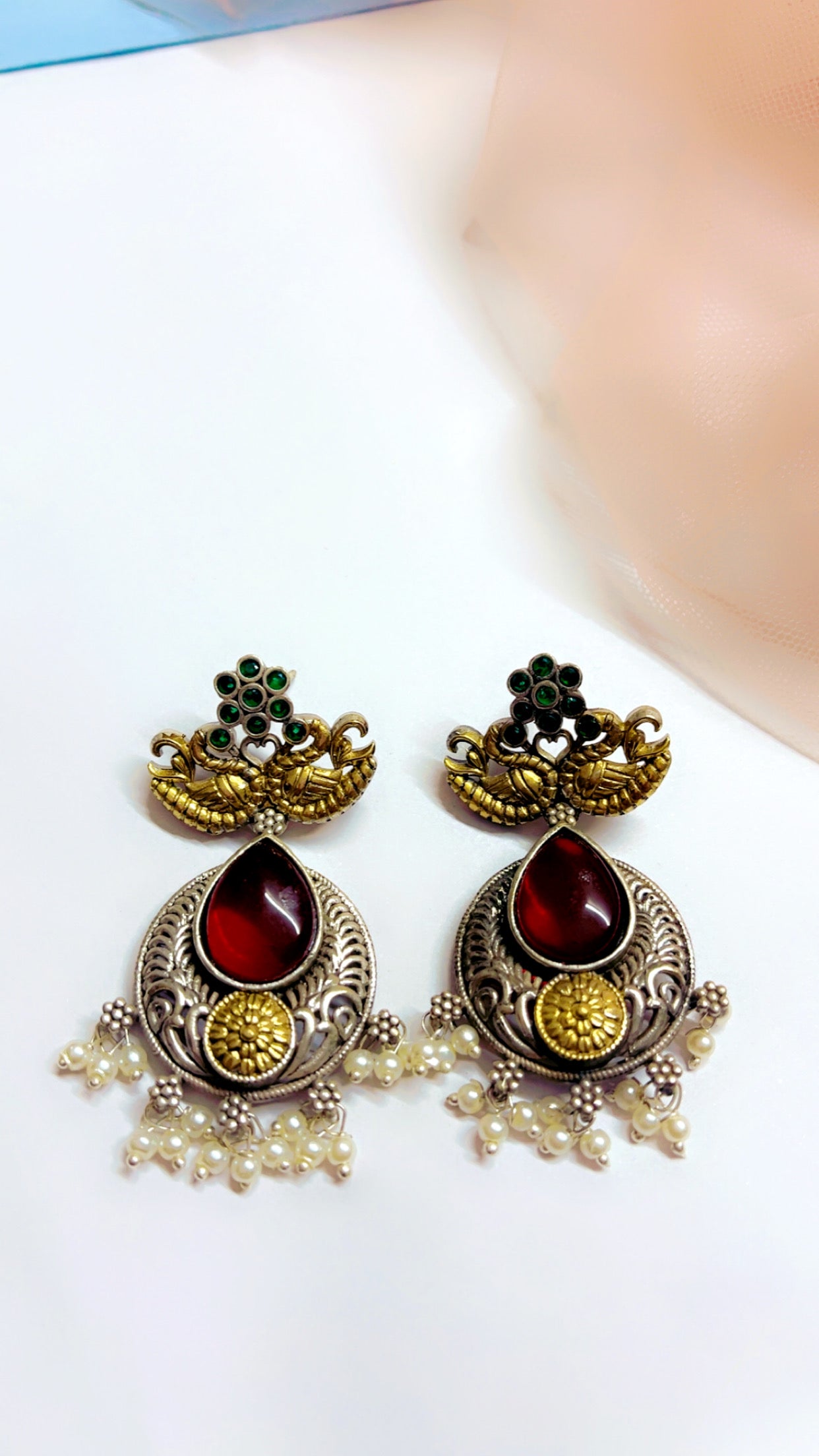 Red Jahnvi Silver Earring
