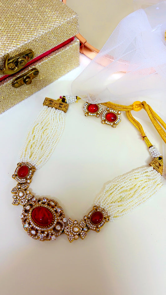 Red Saara Neckpiece Set