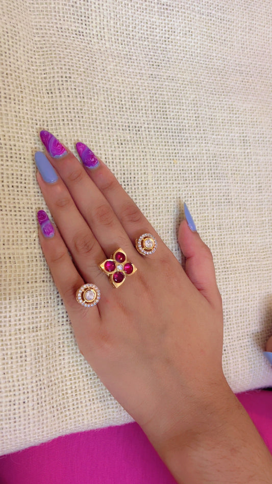 Pink Mansi Polki Ring