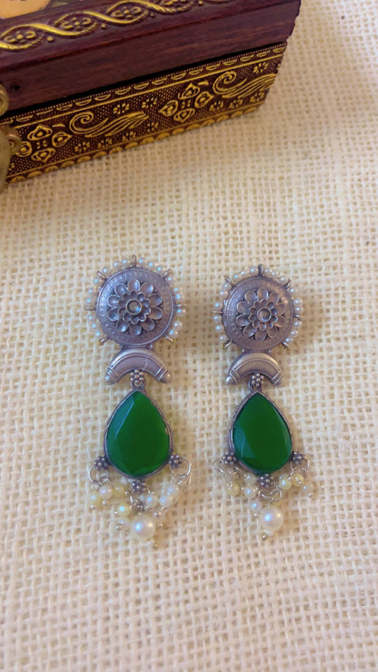 Green Emesha Silver Earring