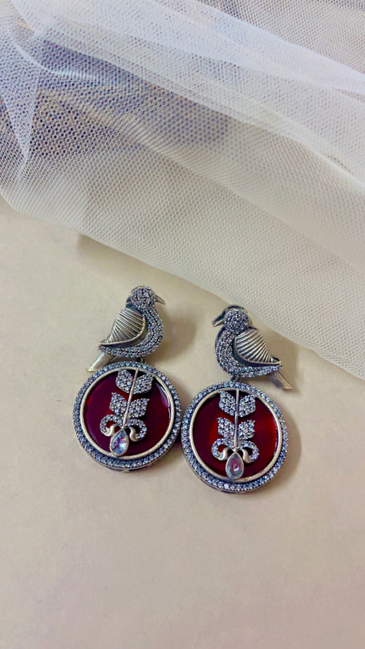 Red Aashi Silver Earring