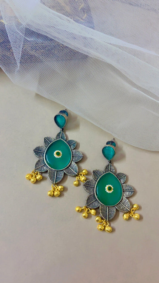 Green Pihu Silver Earring