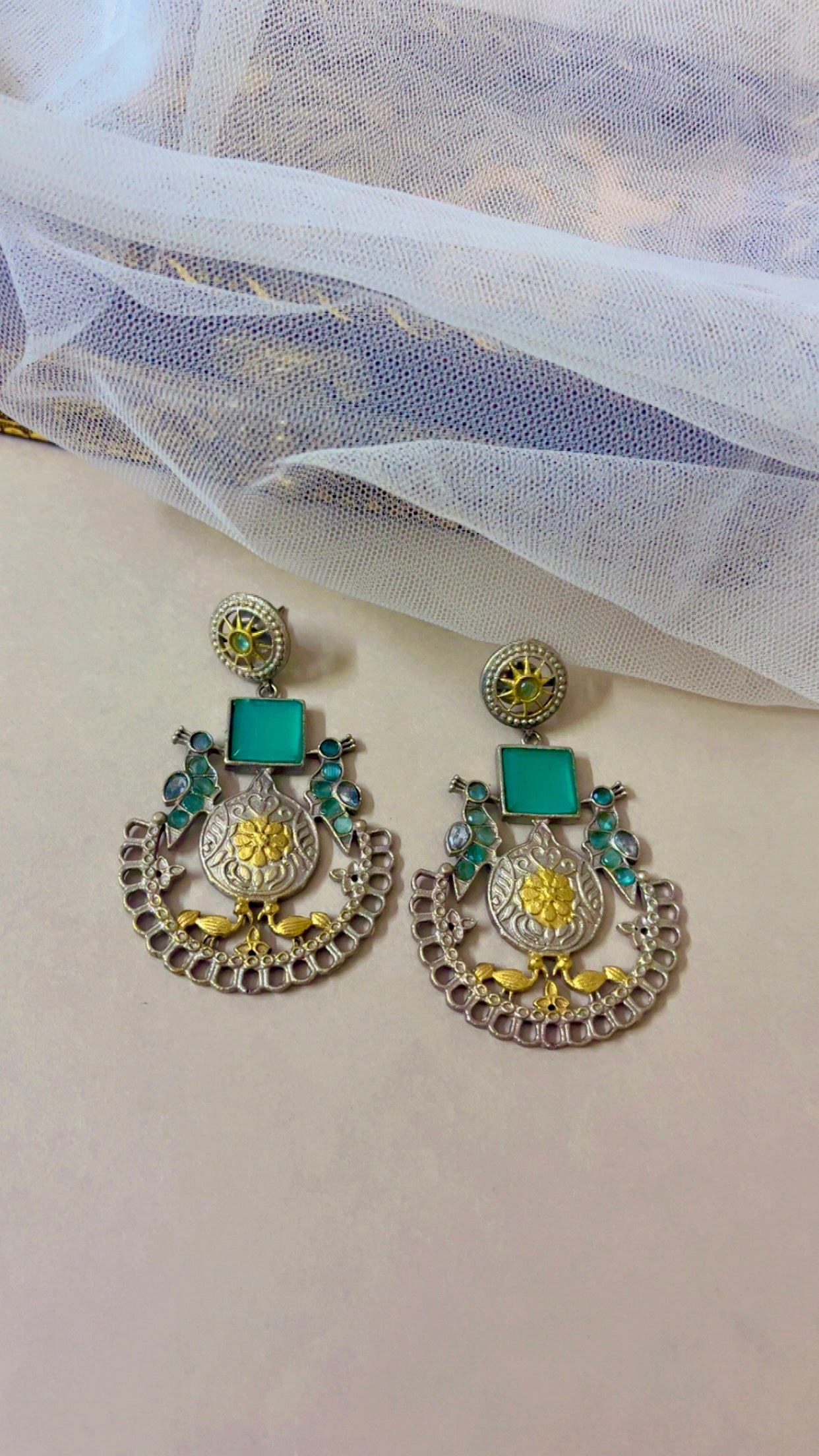 Green Malika Silver Earring
