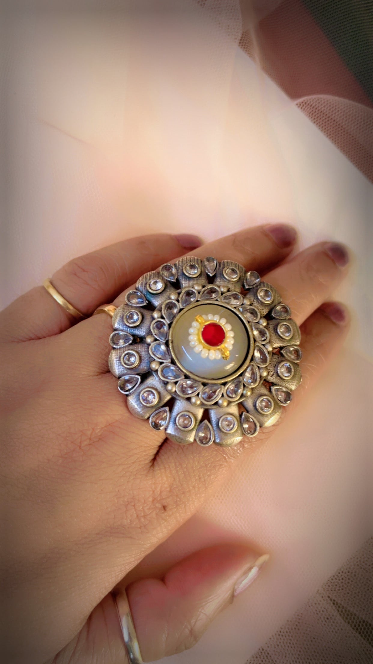 White Sudipta Silver Ring