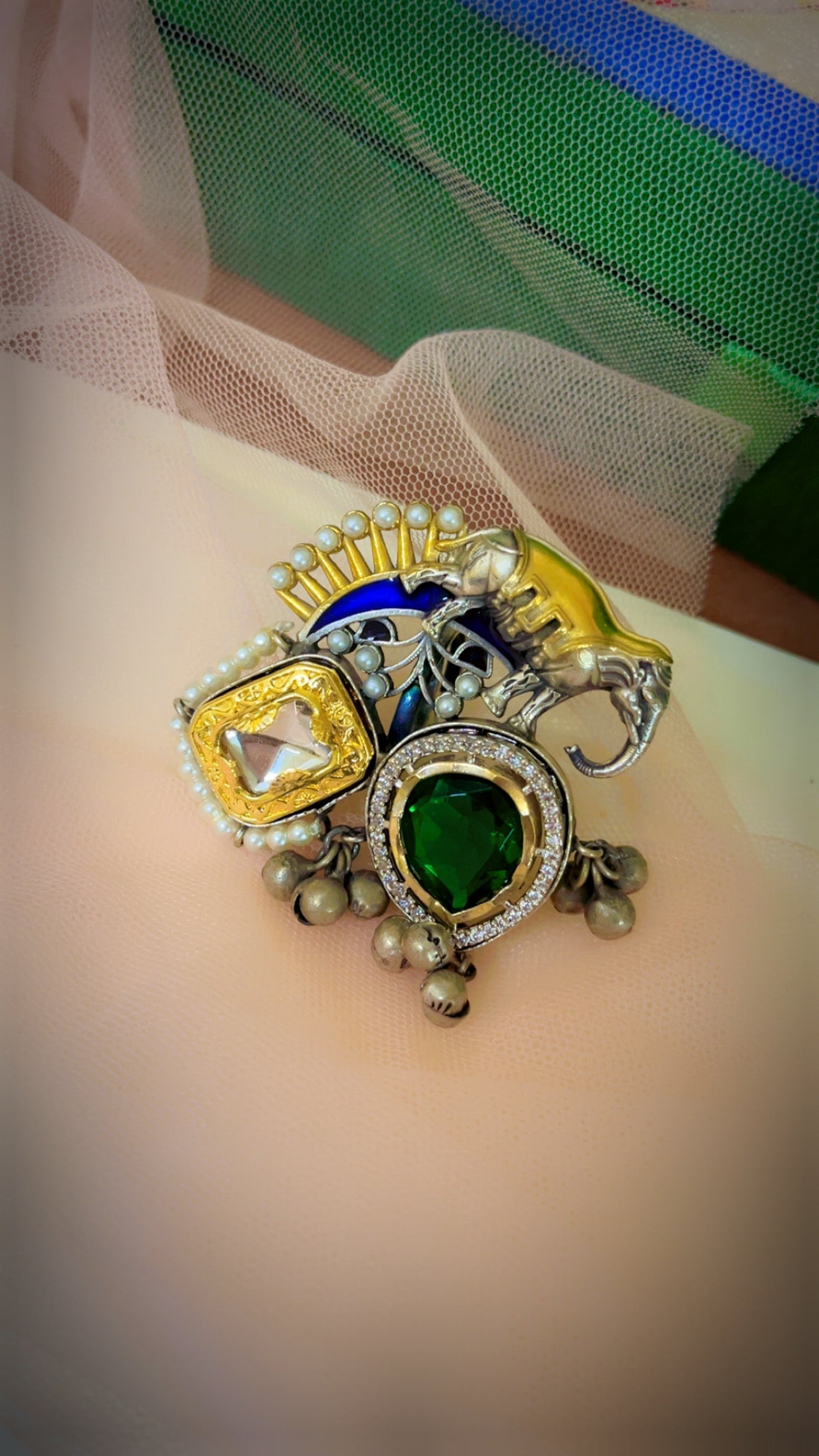 Green Stuti Silver Ring