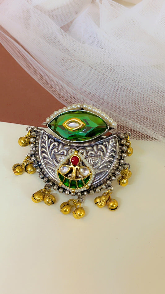 Green Joshnika Silver Ring