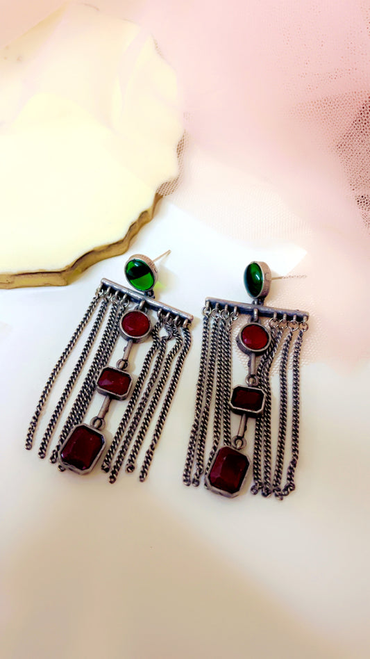 Red Ranjana Silver Earring