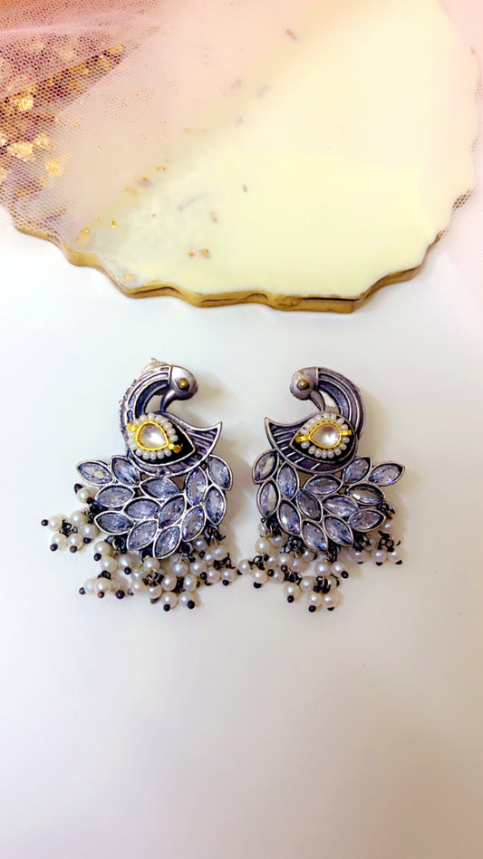 Black Mayuri Silver Earring