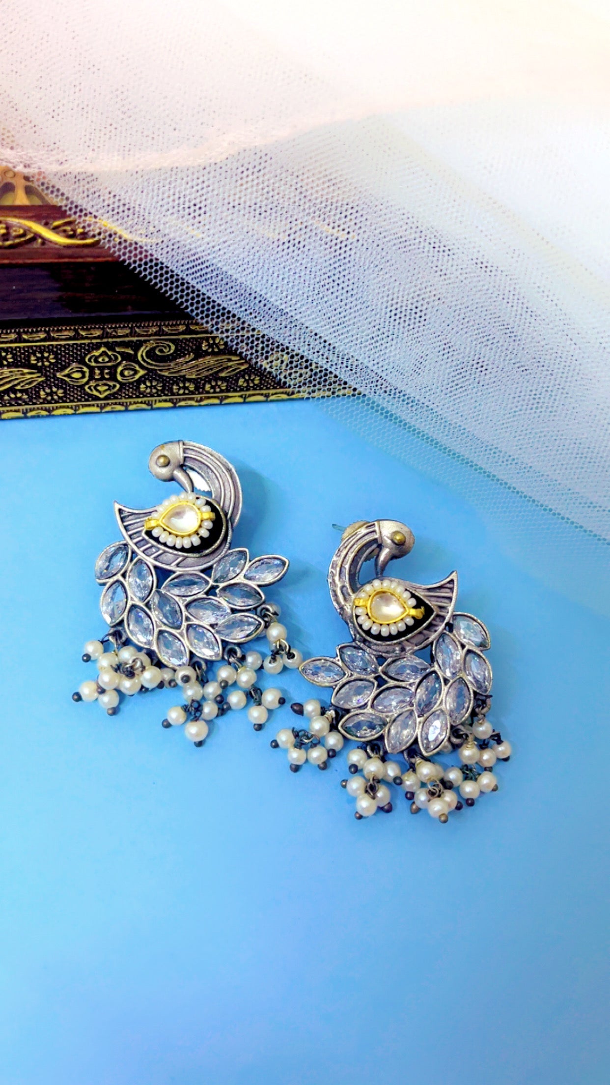 Black Mayuri Silver Earring