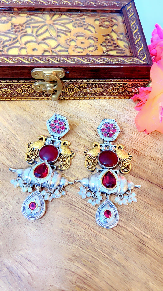 Red Trishika Silver Earring